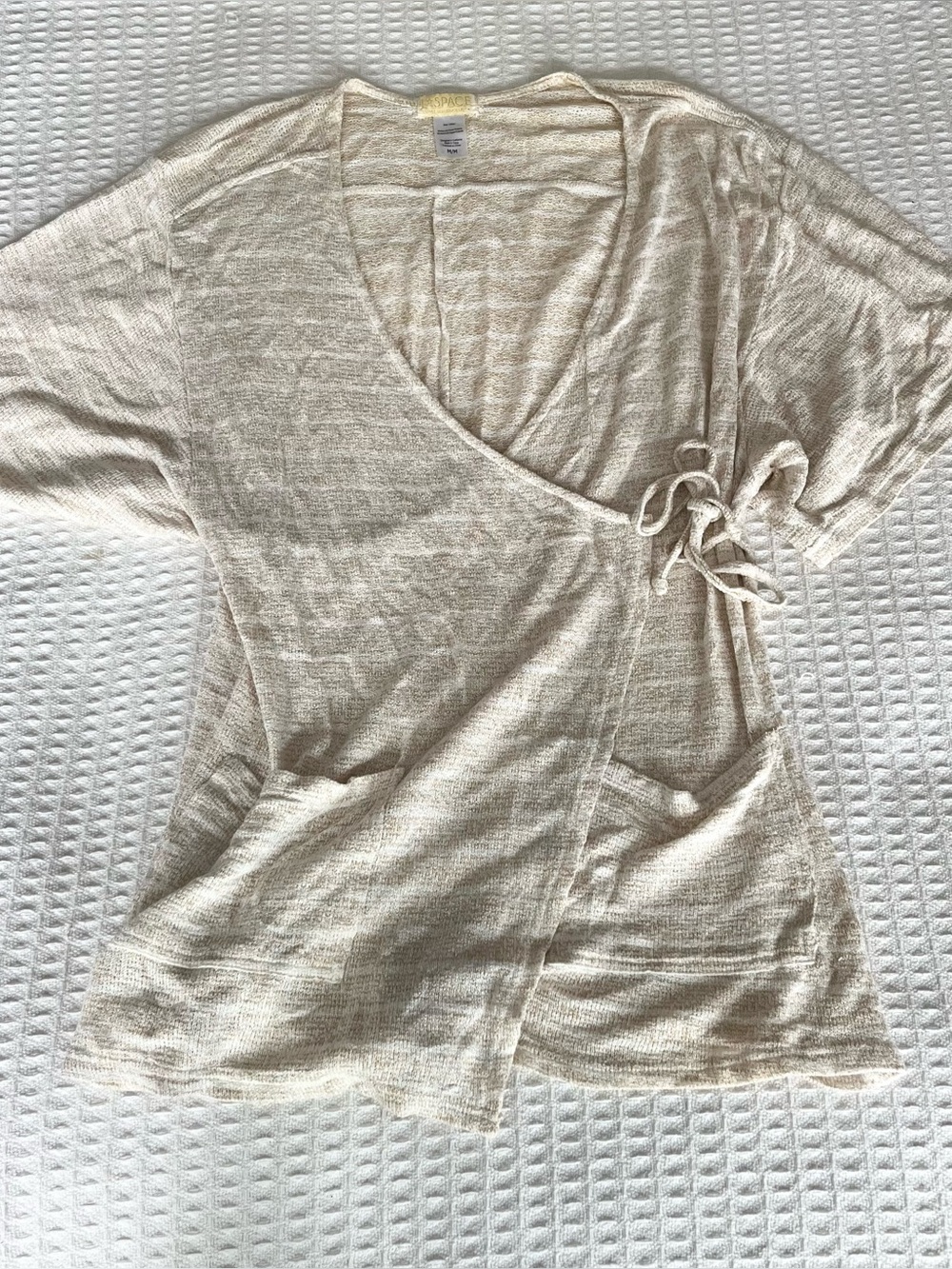 l*space Cream knit Wrap-Style Short Sleeve romper with Side Tie medium